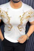 Tiger Double Face Half Sleeves Tshirt - White - Under Attack