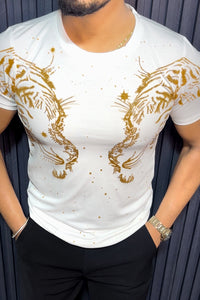 Tiger Double Face Half Sleeves Tshirt - White