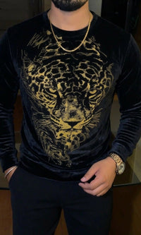 Tiger Swarovski Velvet Full Face Gold Sweatshirt - Black