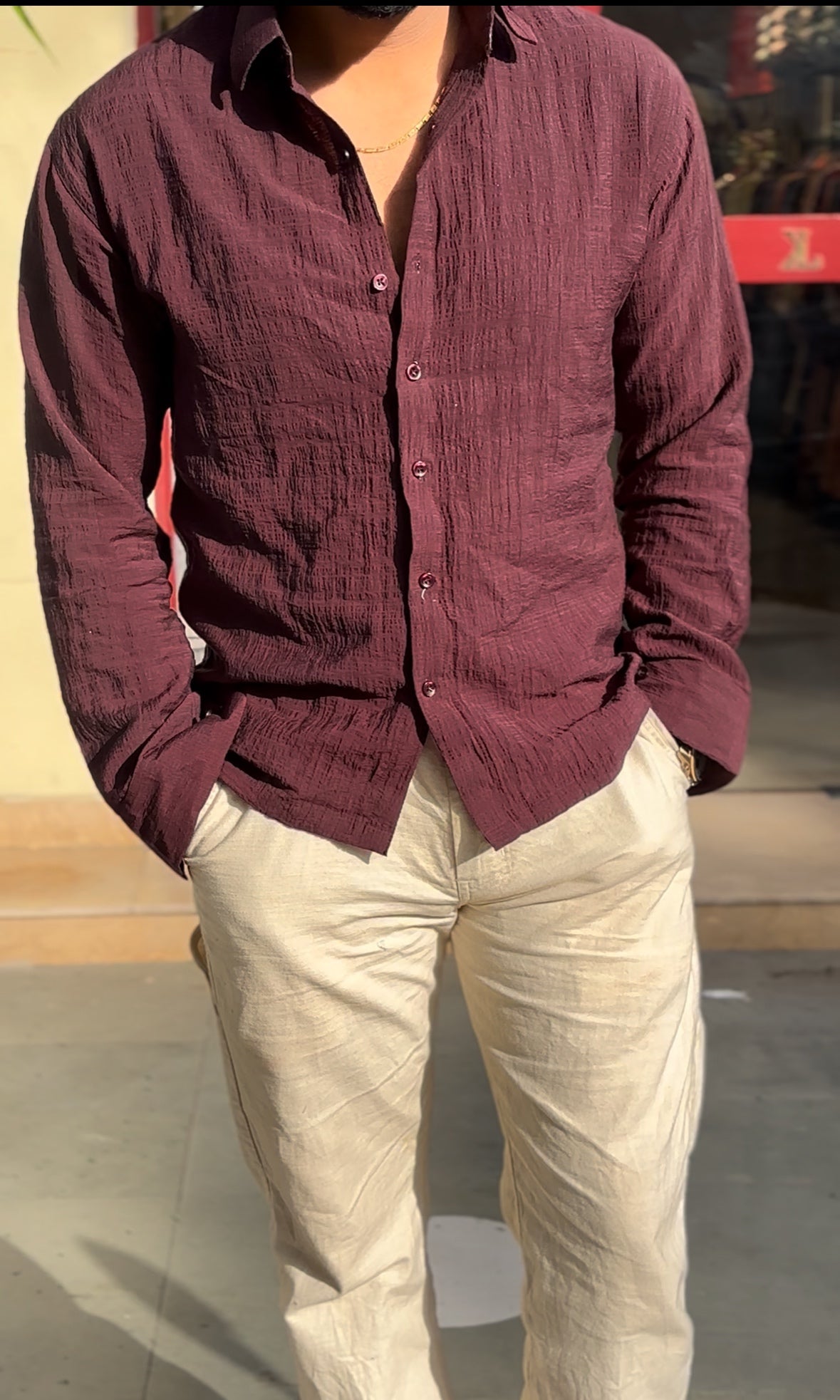 Tokyo Linen Premium Shirt - Wine - Under Attack