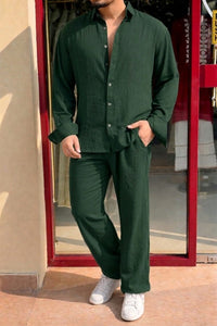 Turkey Linen Textured Coord set - GREEN
