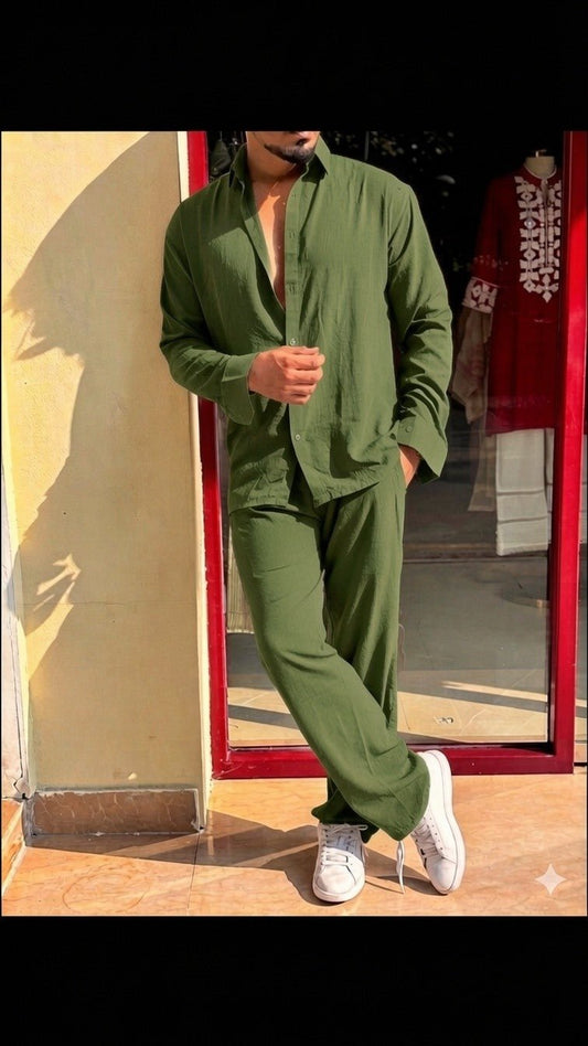 Turkey Linen Textured Coord set - LEAF GREEN - Under Attack