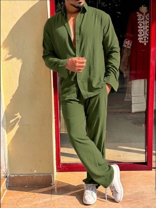 Turkey Linen Textured Coord set - LEAF GREEN - Under Attack