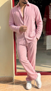 Turkey Linen Textured Coord set - LIGHT PINK