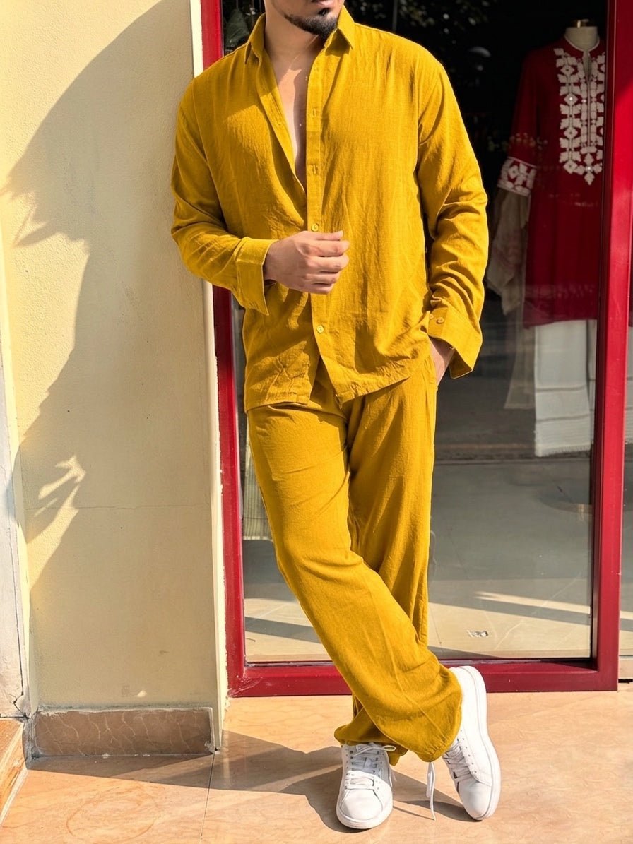 Turkey Linen Textured Coord set - MUSTARD - Under Attack