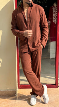 Turkey Linen Textured Coord set - RUST