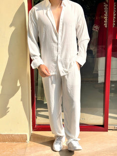 Turkey Linen Textured Coord set - WHITE - Under Attack