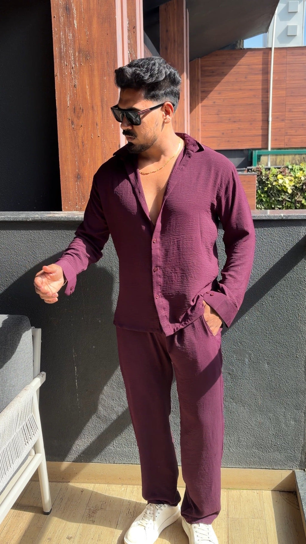 Turkey Linen Textured Coord set - WINE - Under Attack