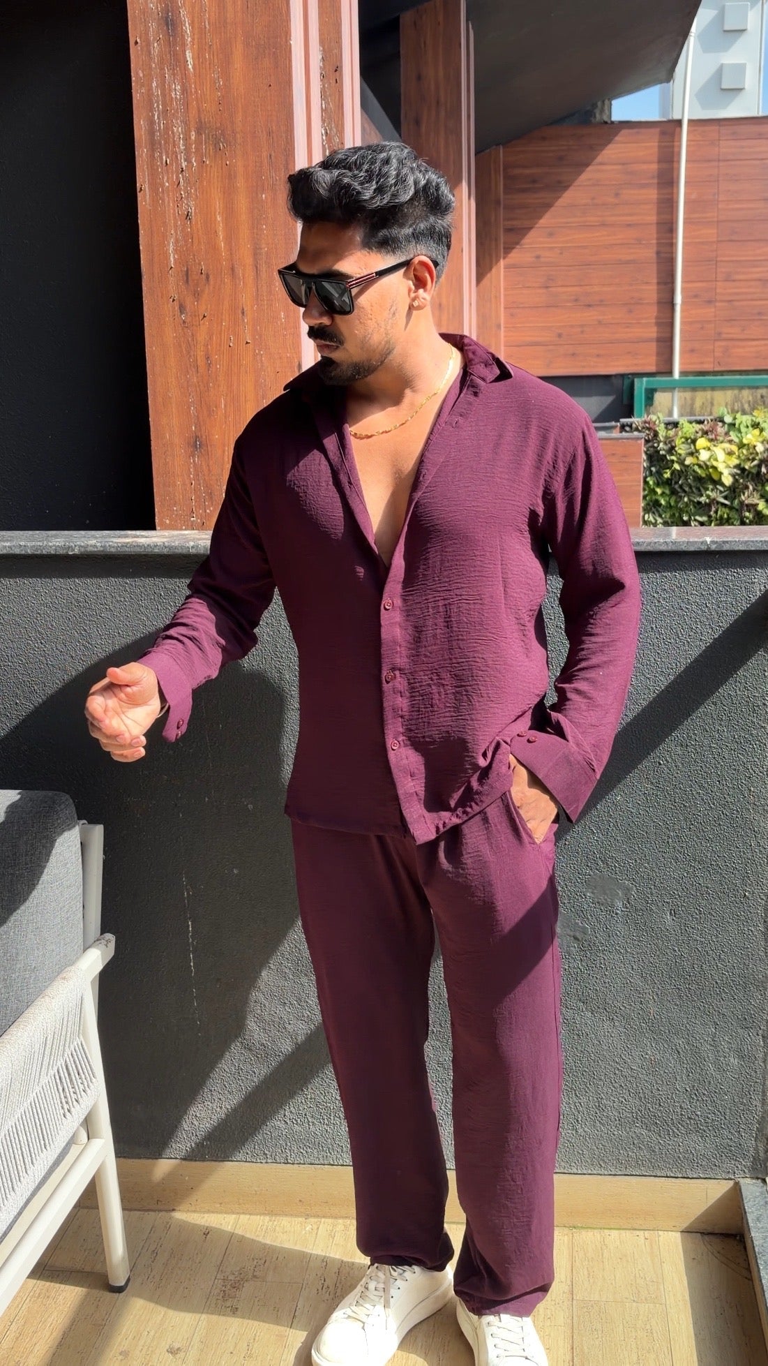 Turkey Linen Textured Coord set - WINE - Under Attack