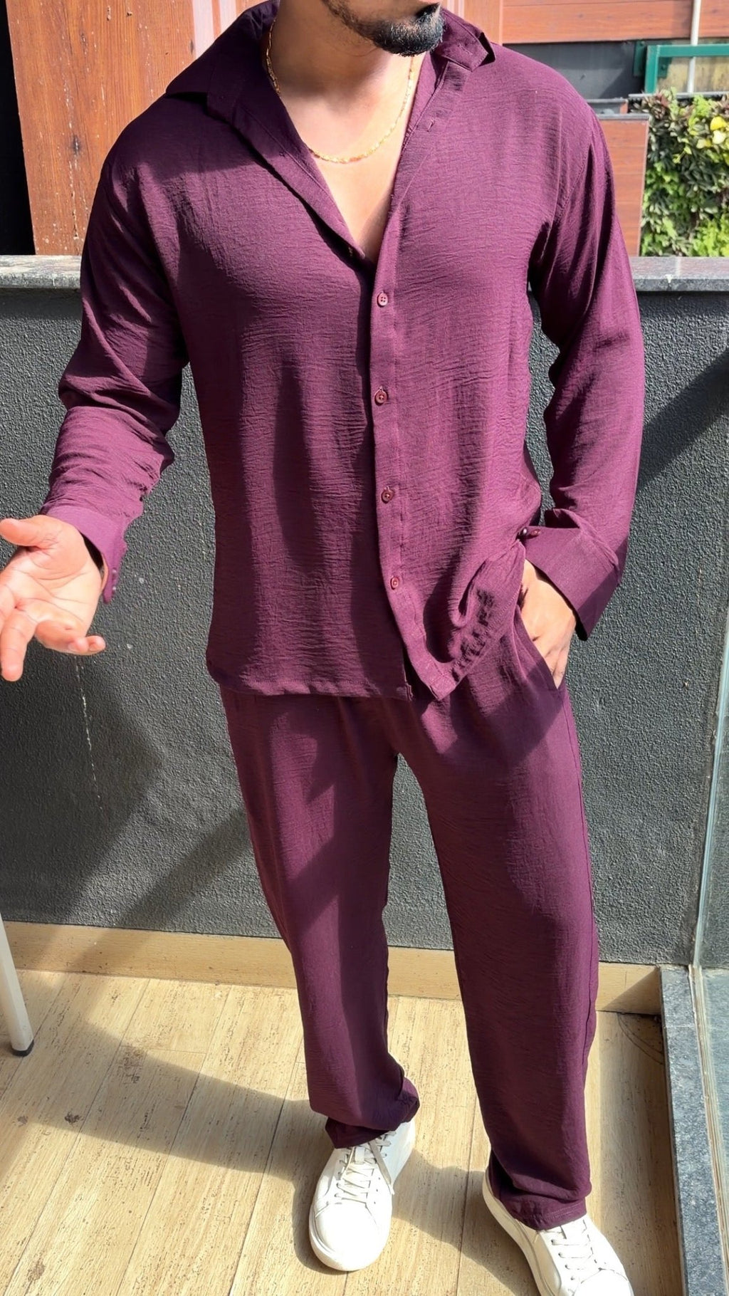 Turkey Linen Textured Coord set - WINE - Under Attack