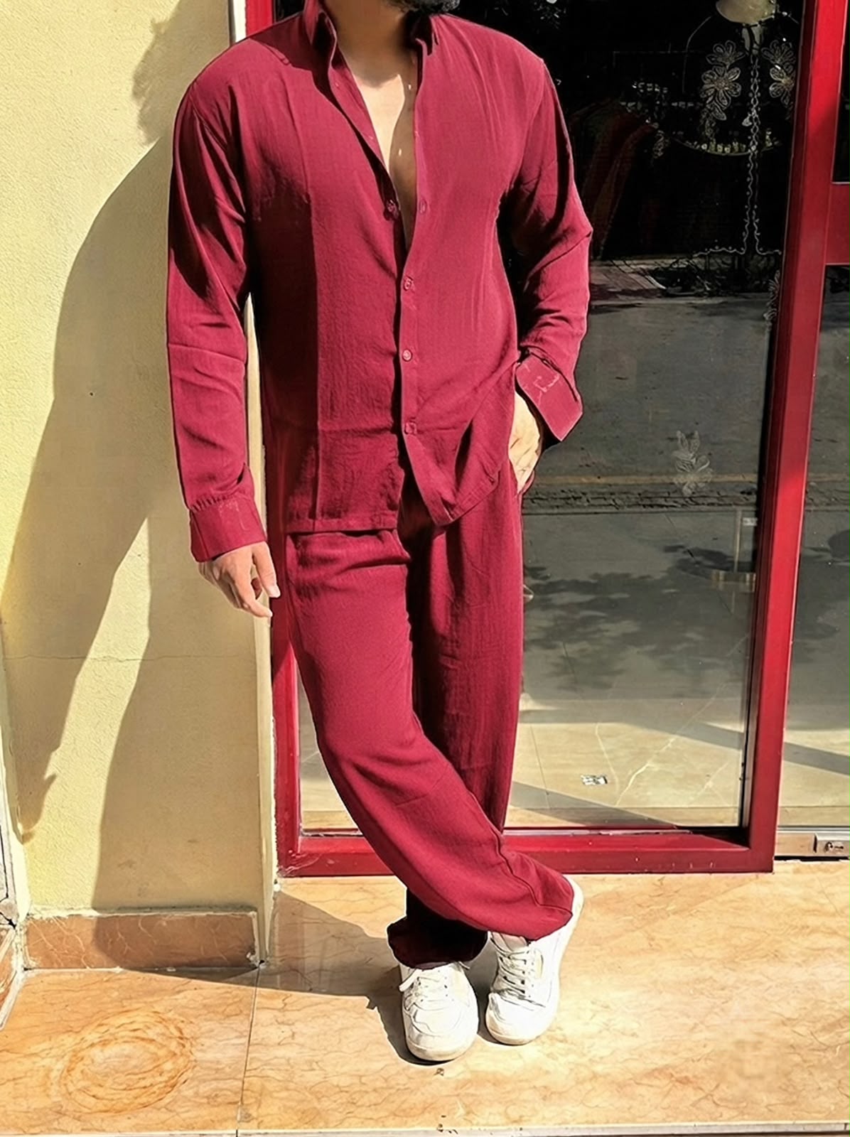 Turkey Linen Textured Coord set - WINE - Under Attack