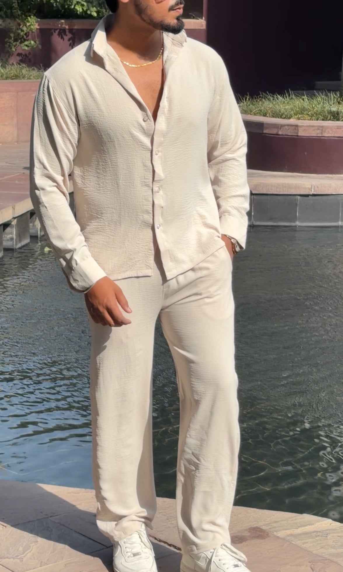 Turkey Linen Textured Ivory Coord set - BEIGE - Under Attack