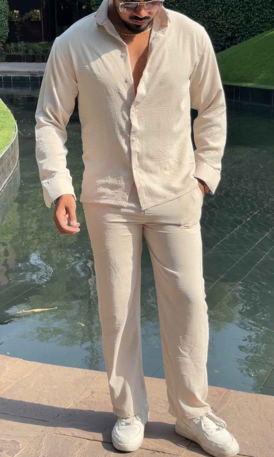 Turkey Linen Textured Ivory Coord set - BEIGE