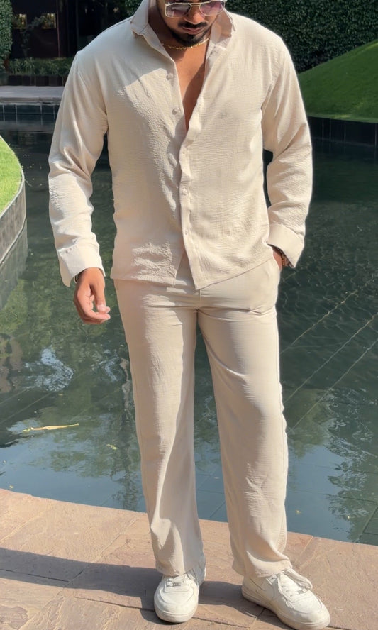 Turkey Linen Textured Ivory Coord set - BEIGE - Under Attack