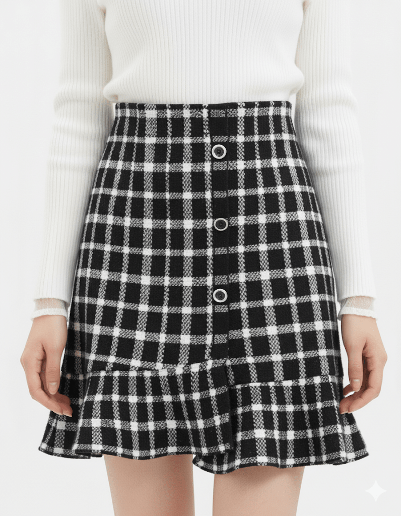 Tweed Plait Checkered Winter Party Wear Skirt 569 - Black - Under Attack