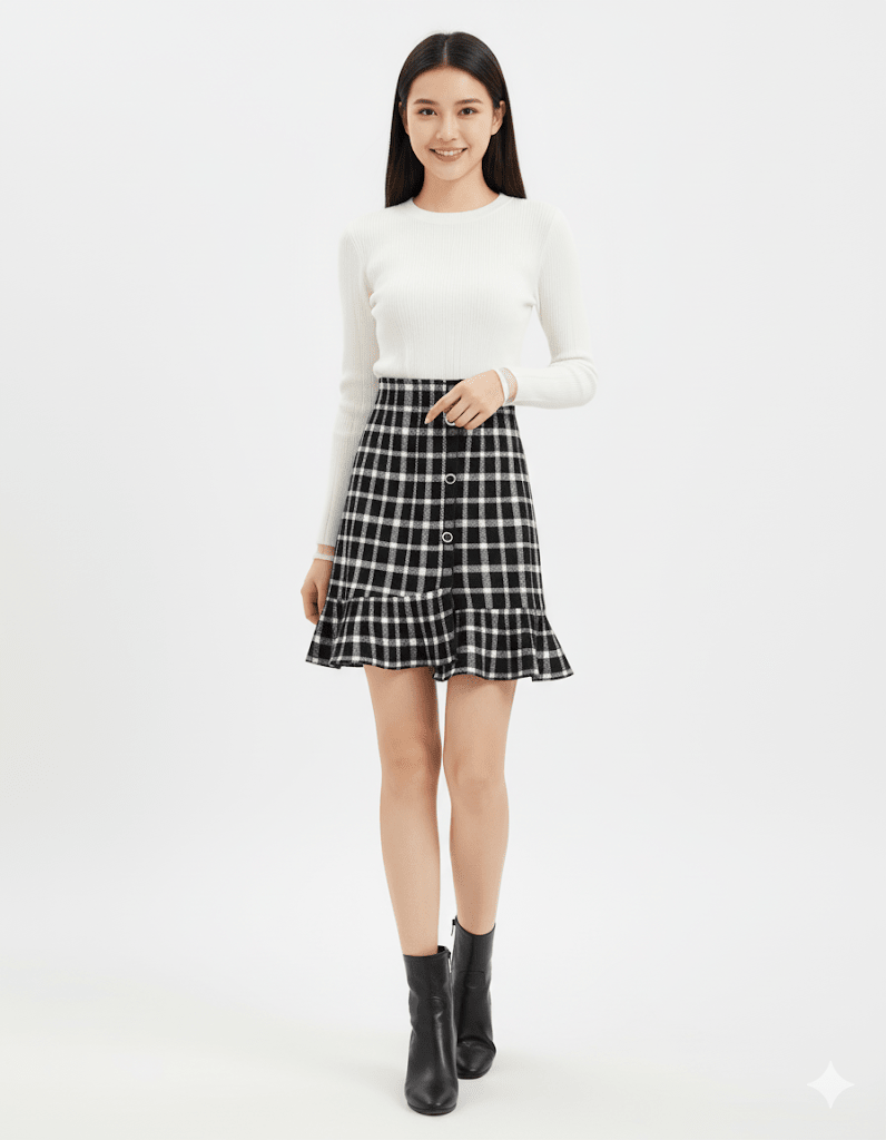 Tweed Plait Checkered Winter Party Wear Skirt 569 - Black - Under Attack