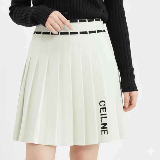 Tweed Plait Checkered Winter Party Wear Skirt 8113 - White - Under Attack