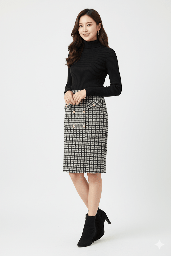 Tweed Plait Checkered Winter Party Wear Skirt 909 - Black - Under Attack