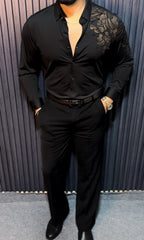 Twilight Bloom Jacquard Shirt - Black - Under Attack