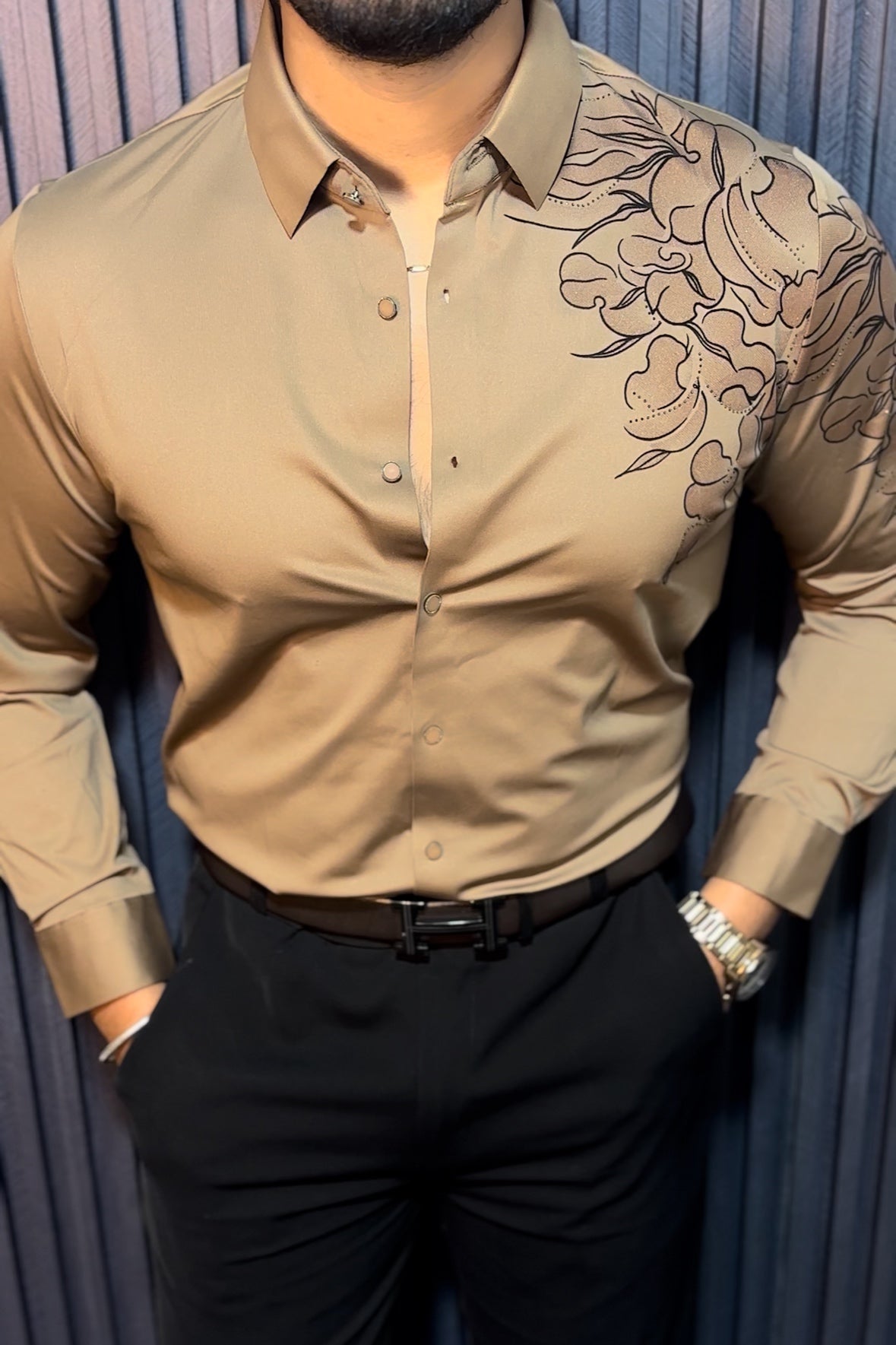 Twilight Bloom Jacquard Shirt - Camel - Under Attack