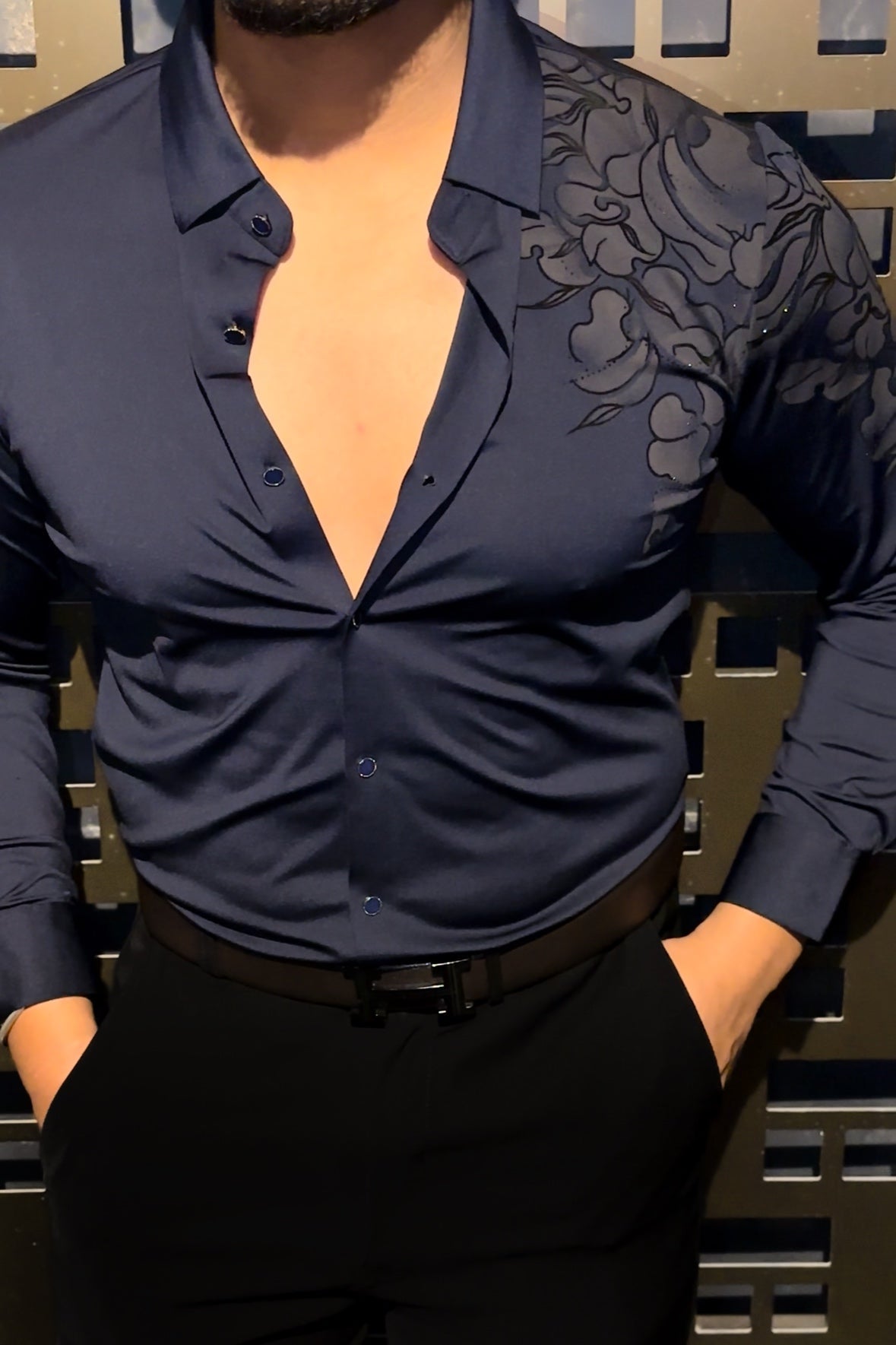 Twilight Bloom Jacquard Shirt - Navy - Under Attack