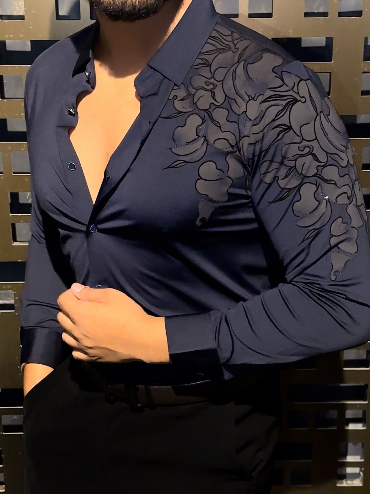 Twilight Bloom Jacquard Shirt - Navy - Under Attack