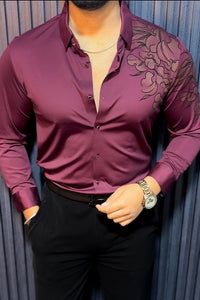 Twilight Bloom Jacquard Shirt - Wine