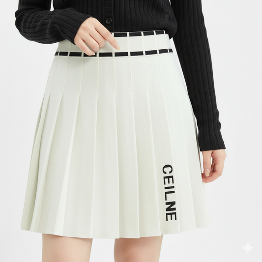 Tweed Plait Checkered Winter Party Wear Skirt 8113 - White
