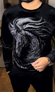 Velvet Swarovski Horse Face Sweatshirt - Black Silver - Under Attack