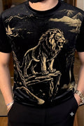 Velvet Swarovski Lion King Gold Half Sleeves Tshirt - Black - Under Attack