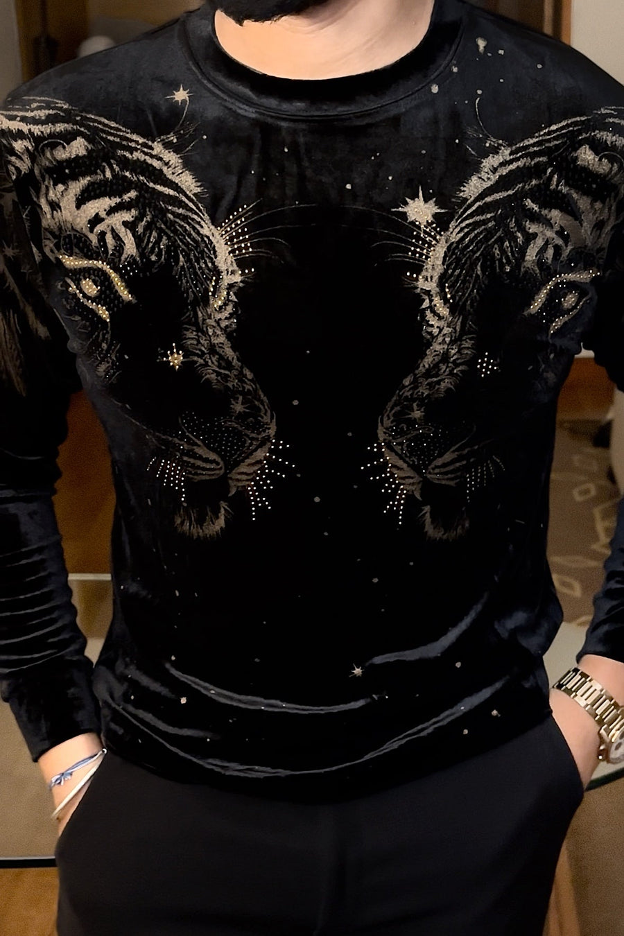 Velvet Swarovski Tiger Double Face Print Sweatshirt - Black