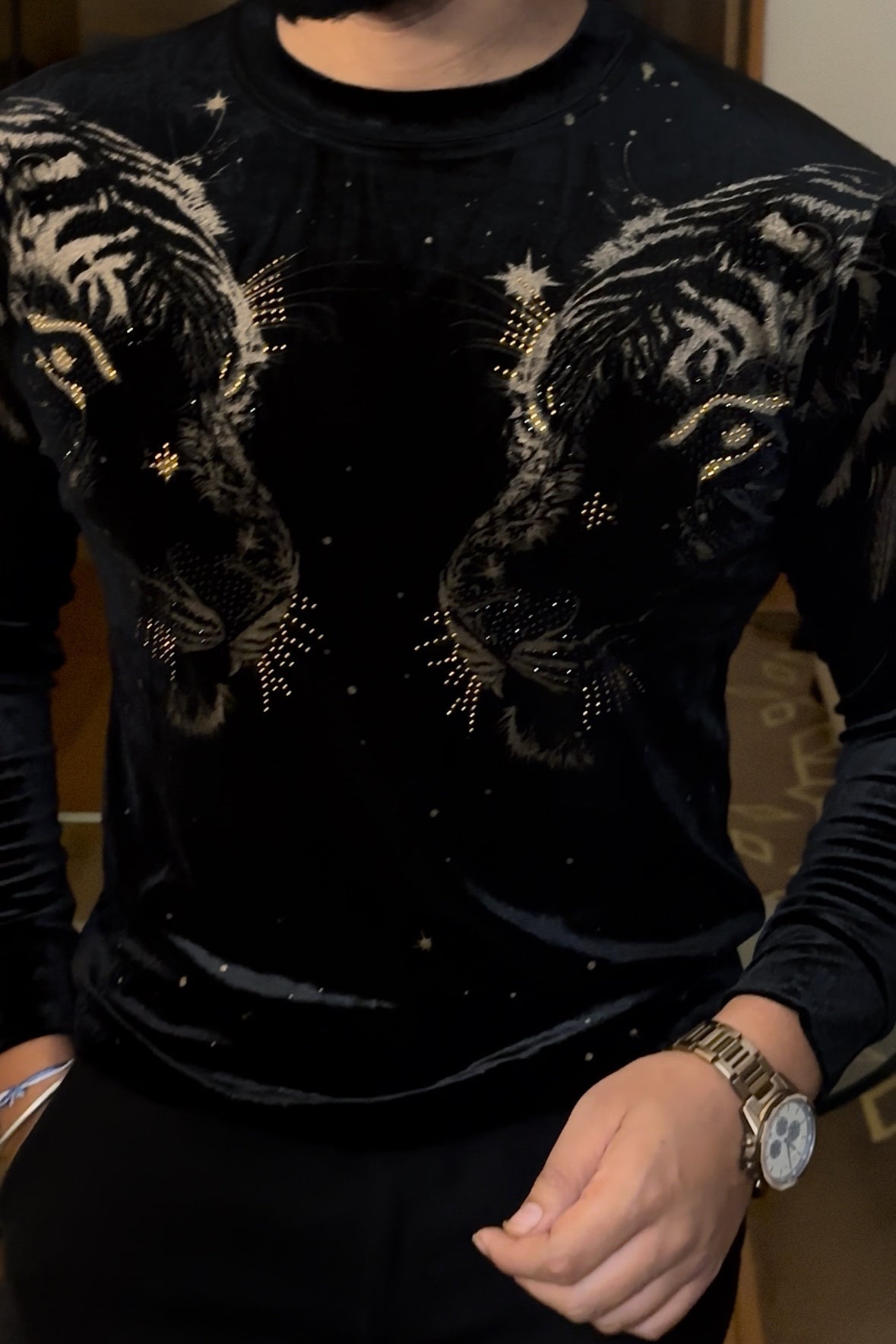 Velvet Swarovski Tiger Double Face Print Sweatshirt - Black - Under Attack