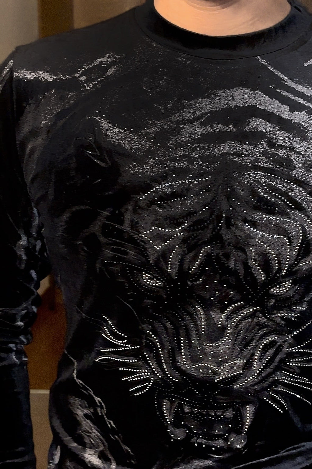 Velvet Swarovski Tiger Full Face Print Sweatshirt - Black - Under Attack
