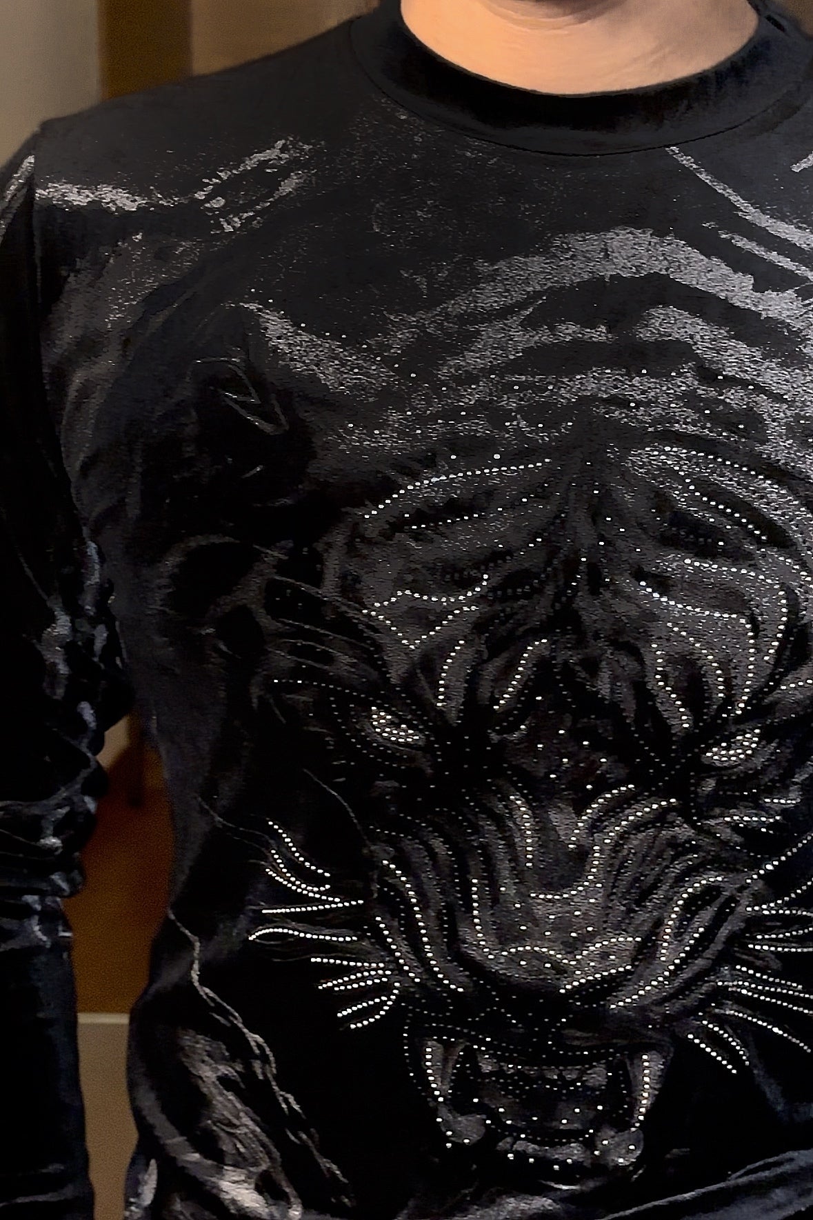 Velvet Swarovski Tiger Full Face Print Sweatshirt - Black - Under Attack