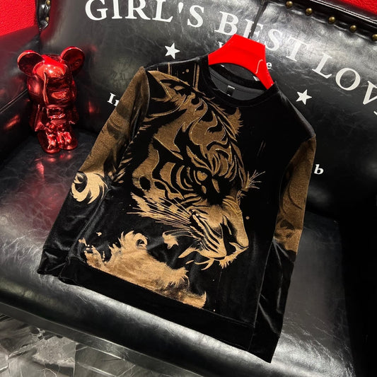 Velvet Swarovski Tiger Side Face Full Sleeves Print Sweatshirt-GOLDEN - Under Attack