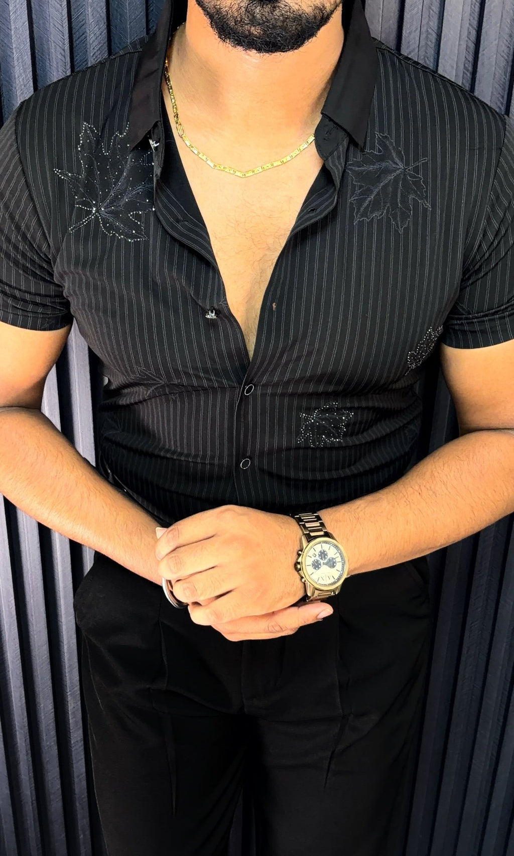 Venice Jacquard Half Sleeves Shirt - BLACK - Under Attack