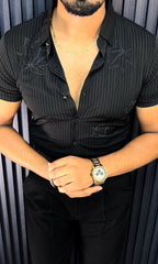 Venice Jacquard Half Sleeves Shirt - BLACK - Under Attack