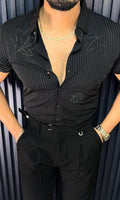 Venice Jacquard Half Sleeves Shirt - BLACK - Under Attack