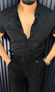 Venice Jacquard Half Sleeves Shirt - BLACK - Under Attack