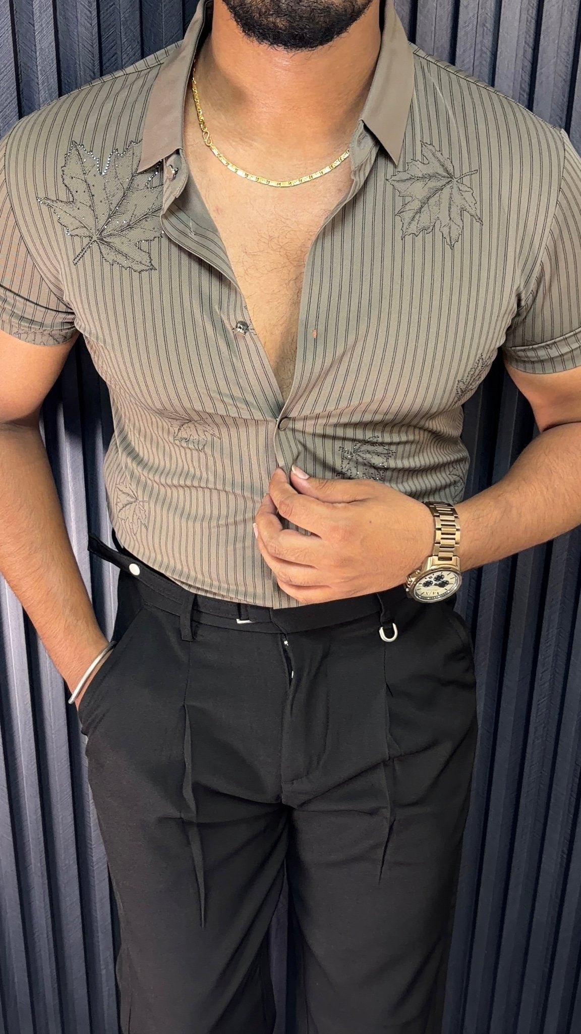 Venice Jacquard Half Sleeves Shirt - CARAMEL - Under Attack