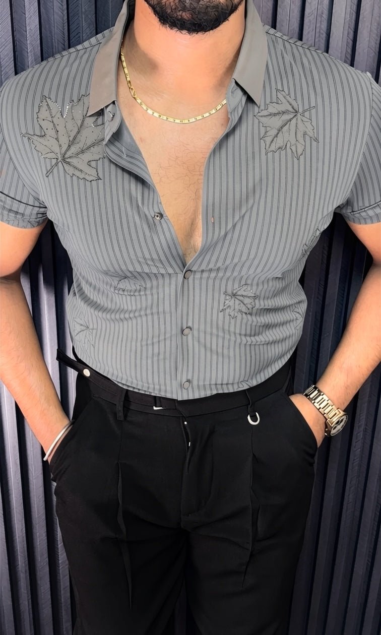 Venice Jacquard Half Sleeves Shirt - CHARCOAL - Under Attack
