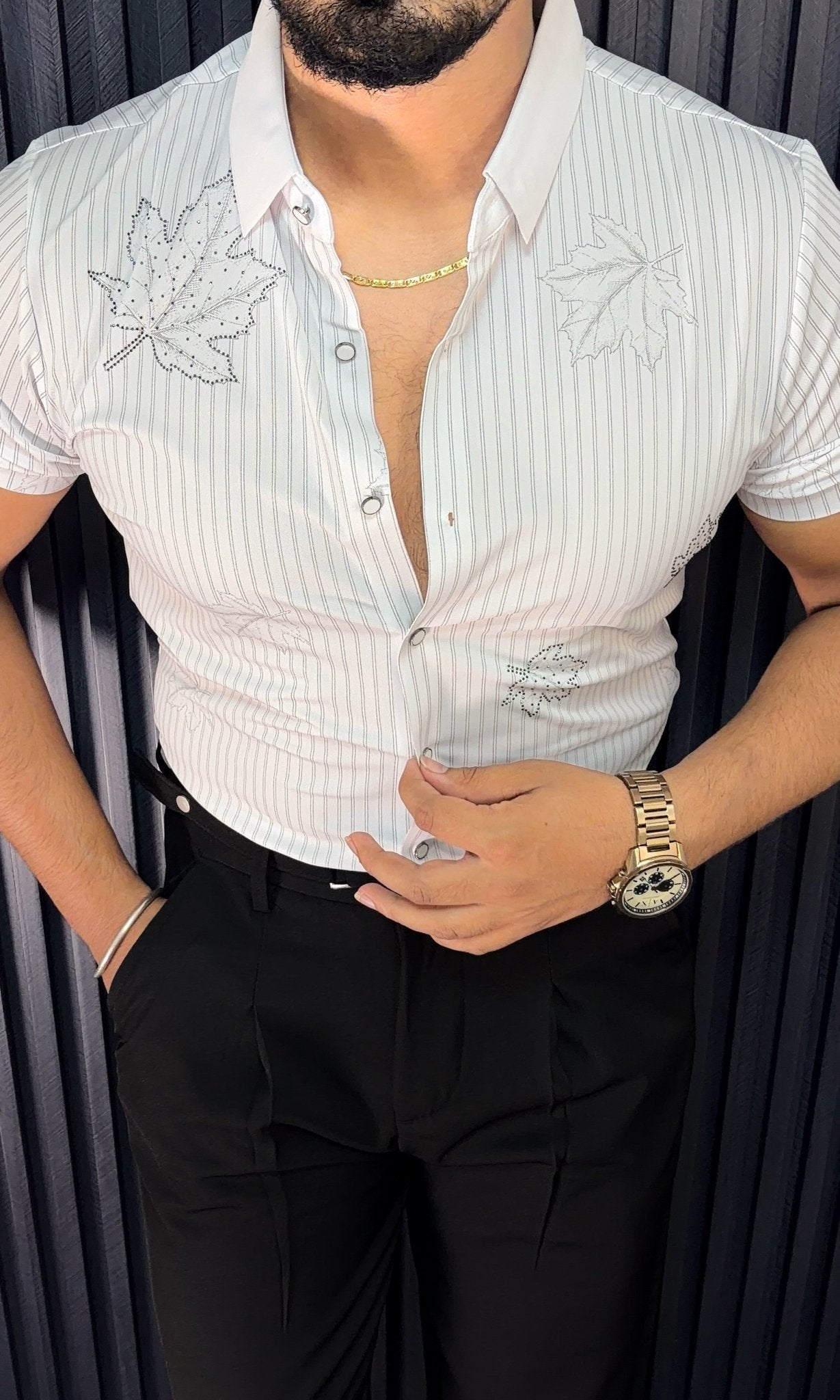 Venice Jacquard Half Sleeves Shirt - WHITE - Under Attack