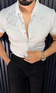 Venice Jacquard Half Sleeves Shirt - WHITE - Under Attack