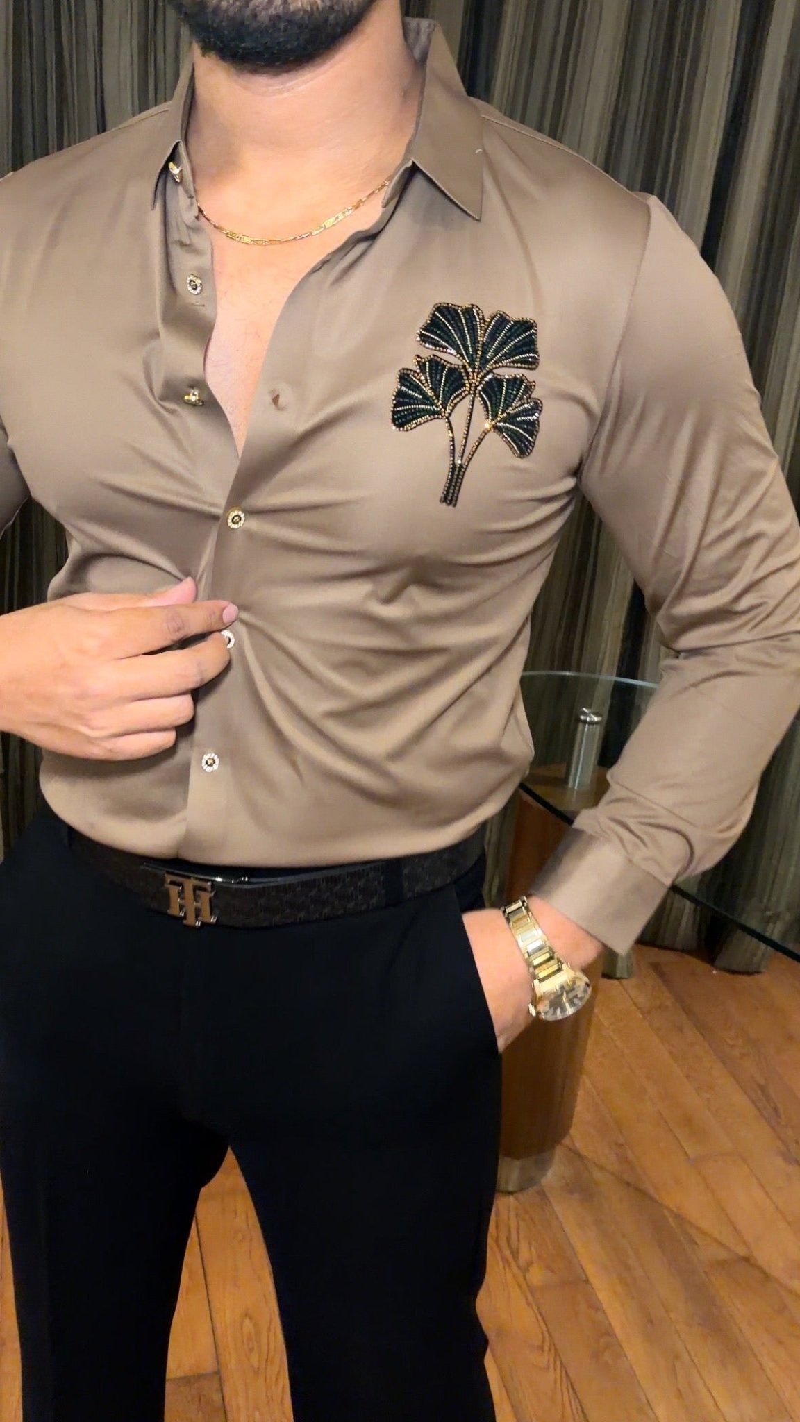 Venice Petal Luxe Stitchless Wrinkle Free Lycra Shirt - Camel - Under Attack