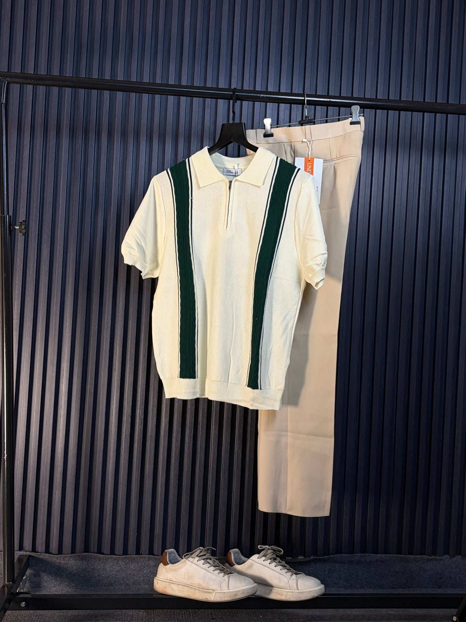 Verona Striped Old Money Knitted Polo Tshirt - White - Under Attack