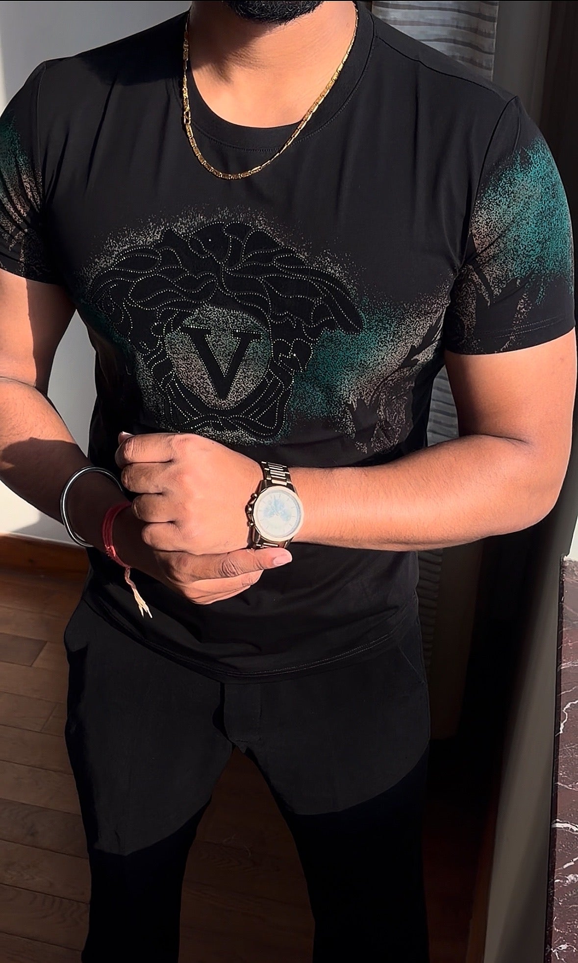 Versaz Couture Luxury Diamond Rhinestones Tshirt - Black - Under Attack
