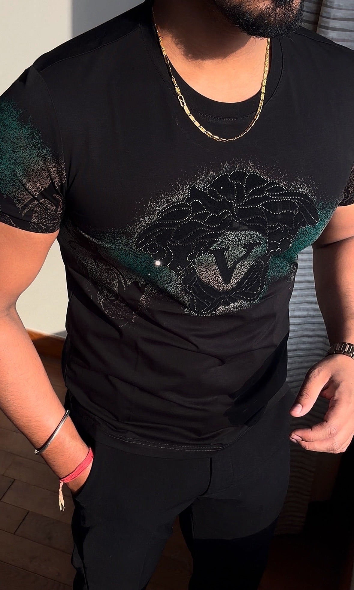 Versaz Couture Luxury Diamond Rhinestones Tshirt - Black - Under Attack
