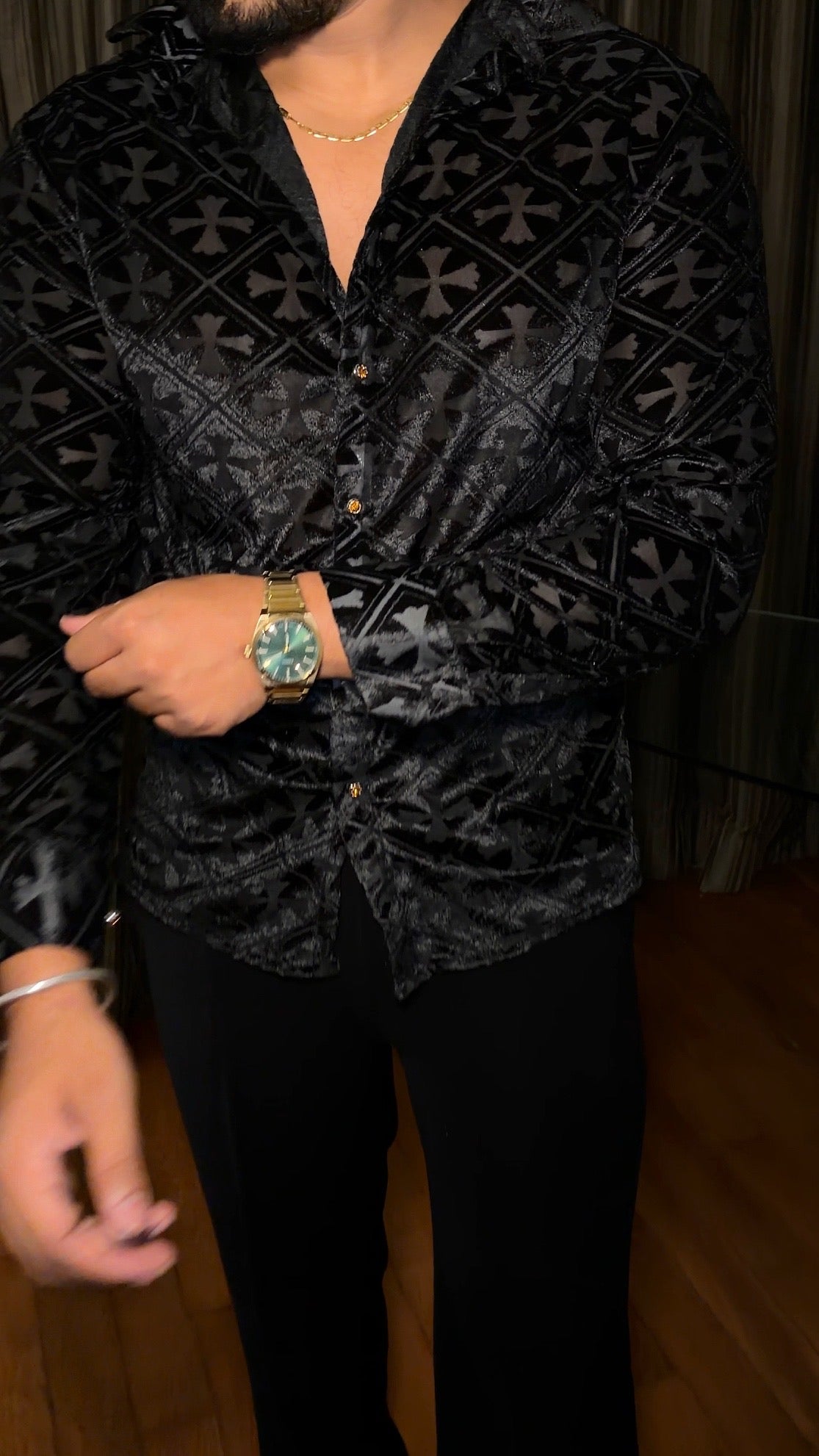 V’vlor Premium Velvet Jacquard Shirt - Black - Under Attack