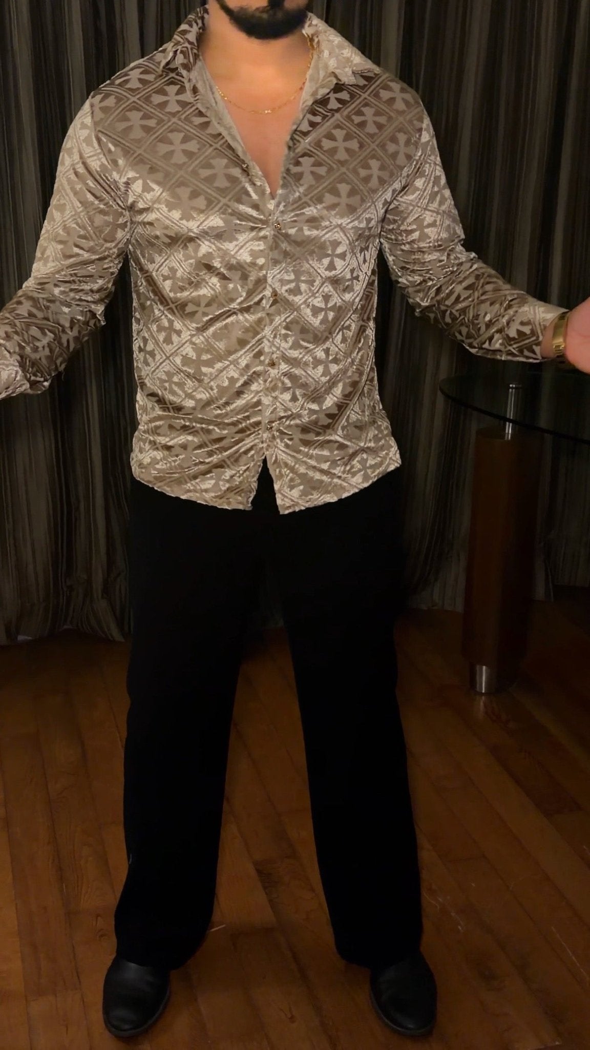 V’vlor Premium Velvet Jacquard Shirt - Gold - Under Attack