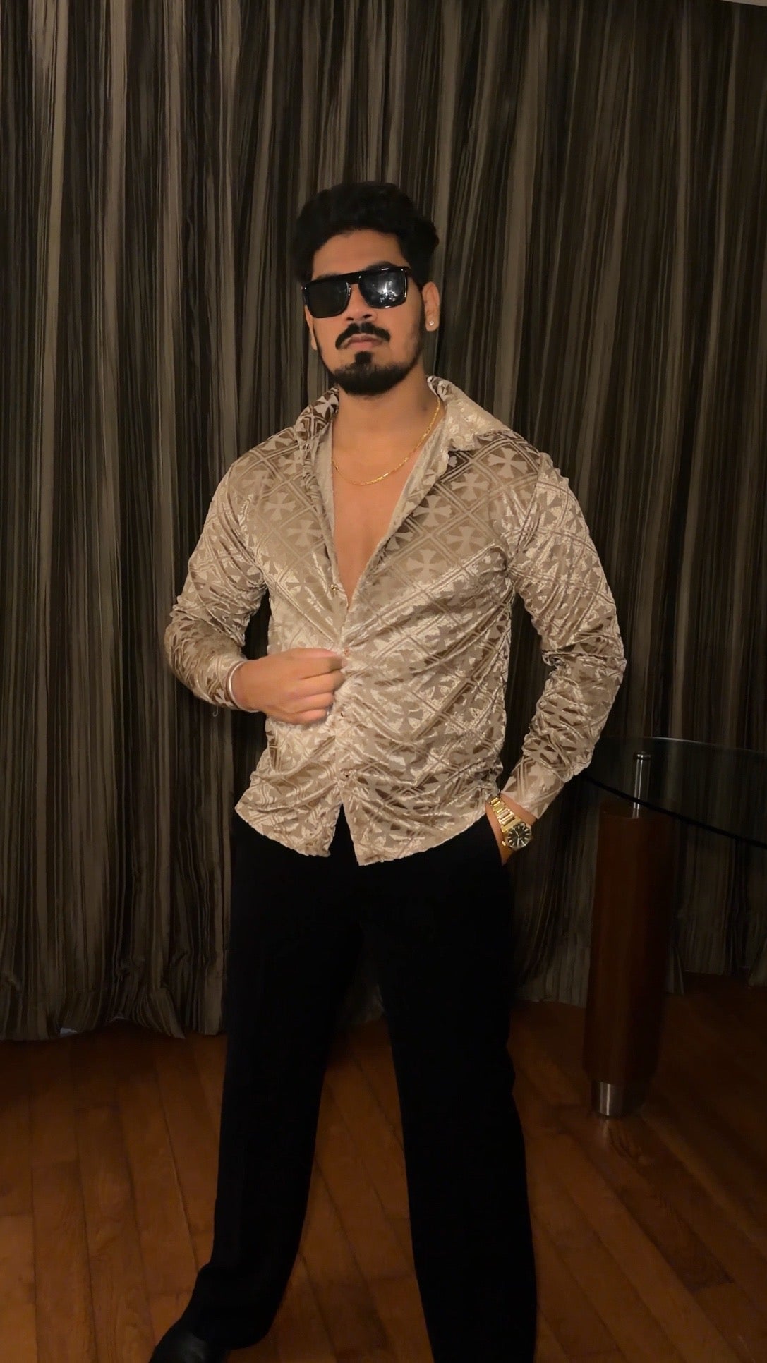 V’vlor Premium Velvet Jacquard Shirt - Gold - Under Attack